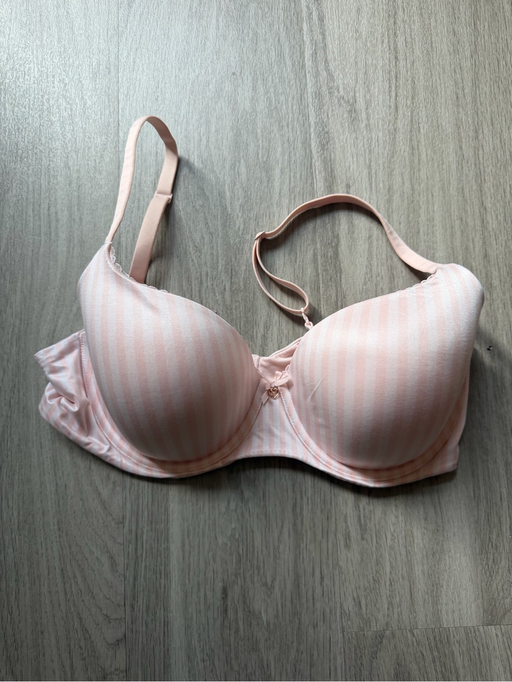 VS Pink and White Striped Body by Victoria Lined Demi Bra 36DD